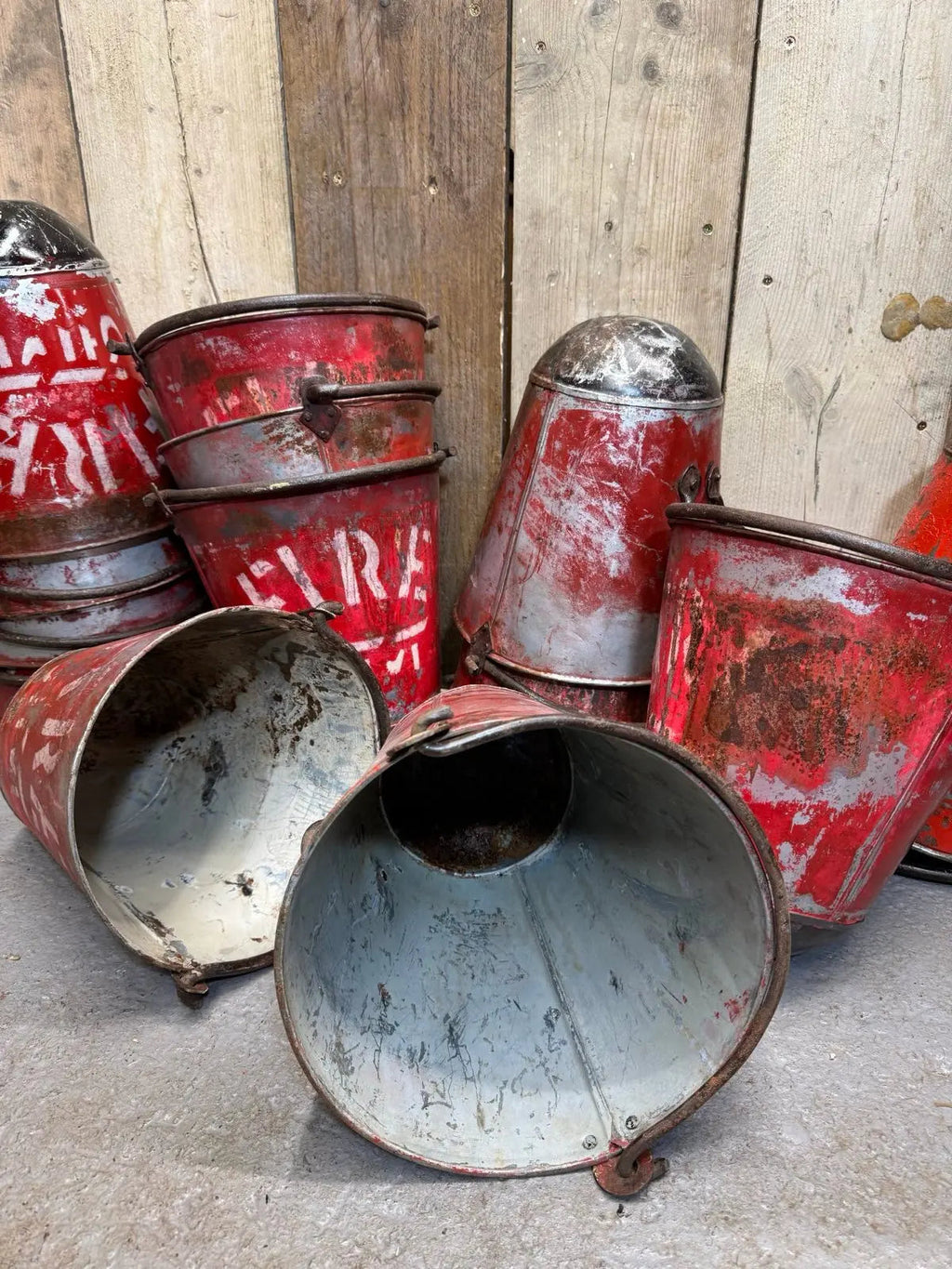 Vintage Galvanised Metal Hanging Fire Bucket Planter | Rustic Warehouse