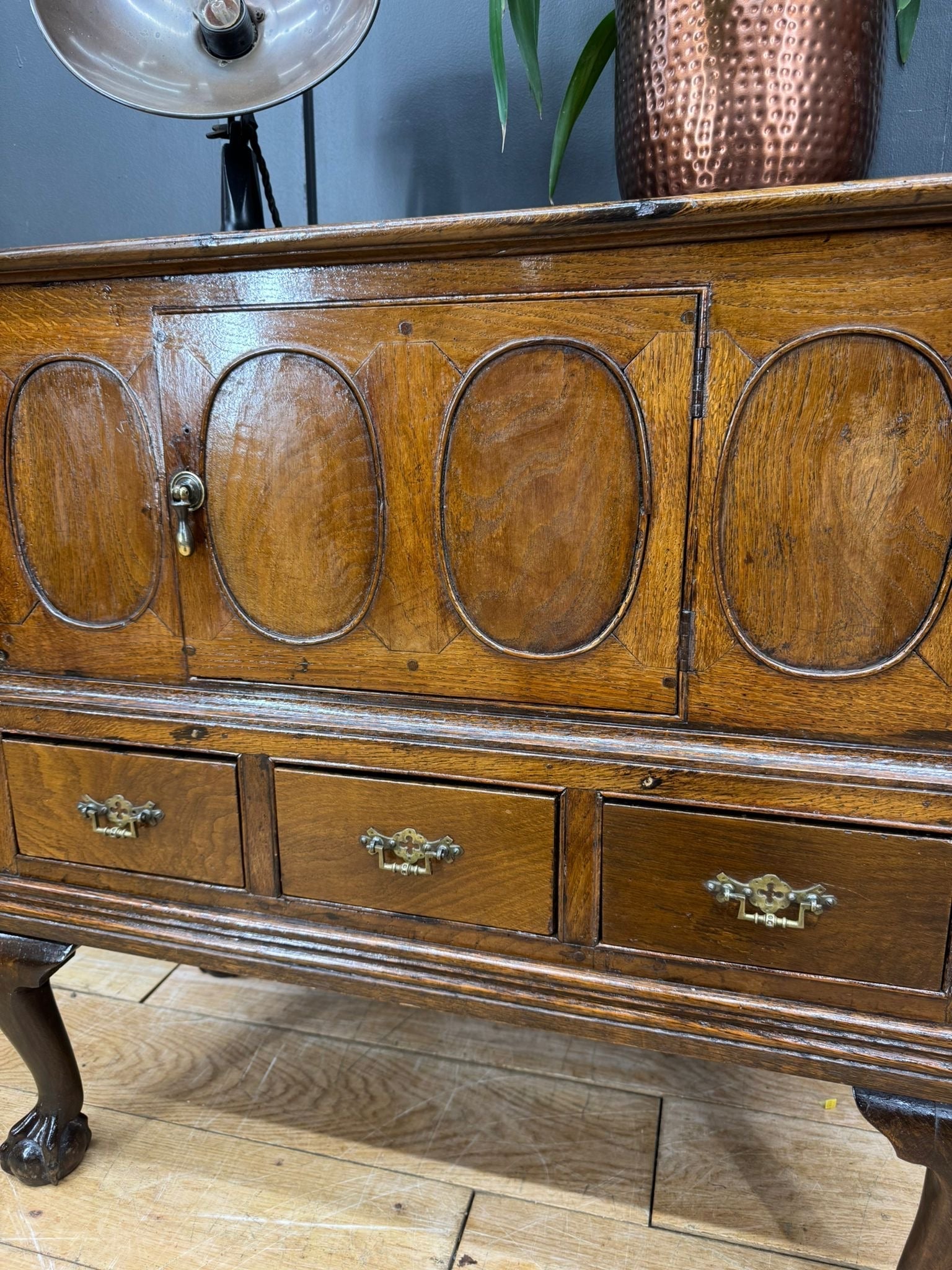 Antique Oak Sideboard / 18th Century Oak Cupboard on Stand / TV Stand