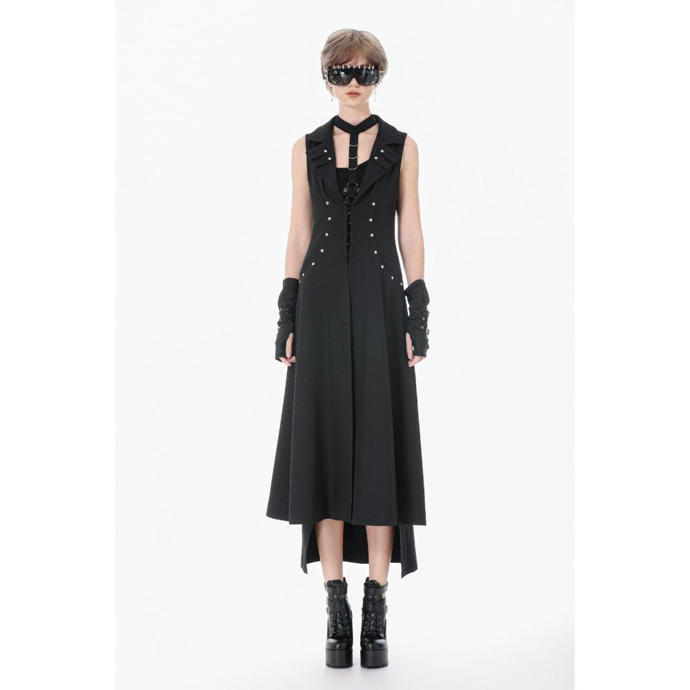 Dark in Love Collete Punk Sleeveless Long Fitted Coat | Studded Gothic