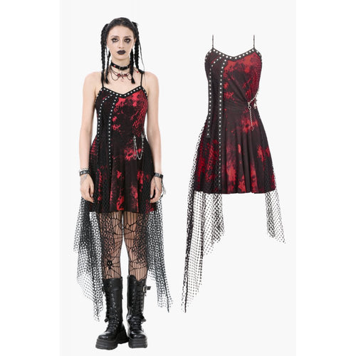 Dark in Love Bellatrix Red & Black Mesh Gothic Asymmetrical Dress
