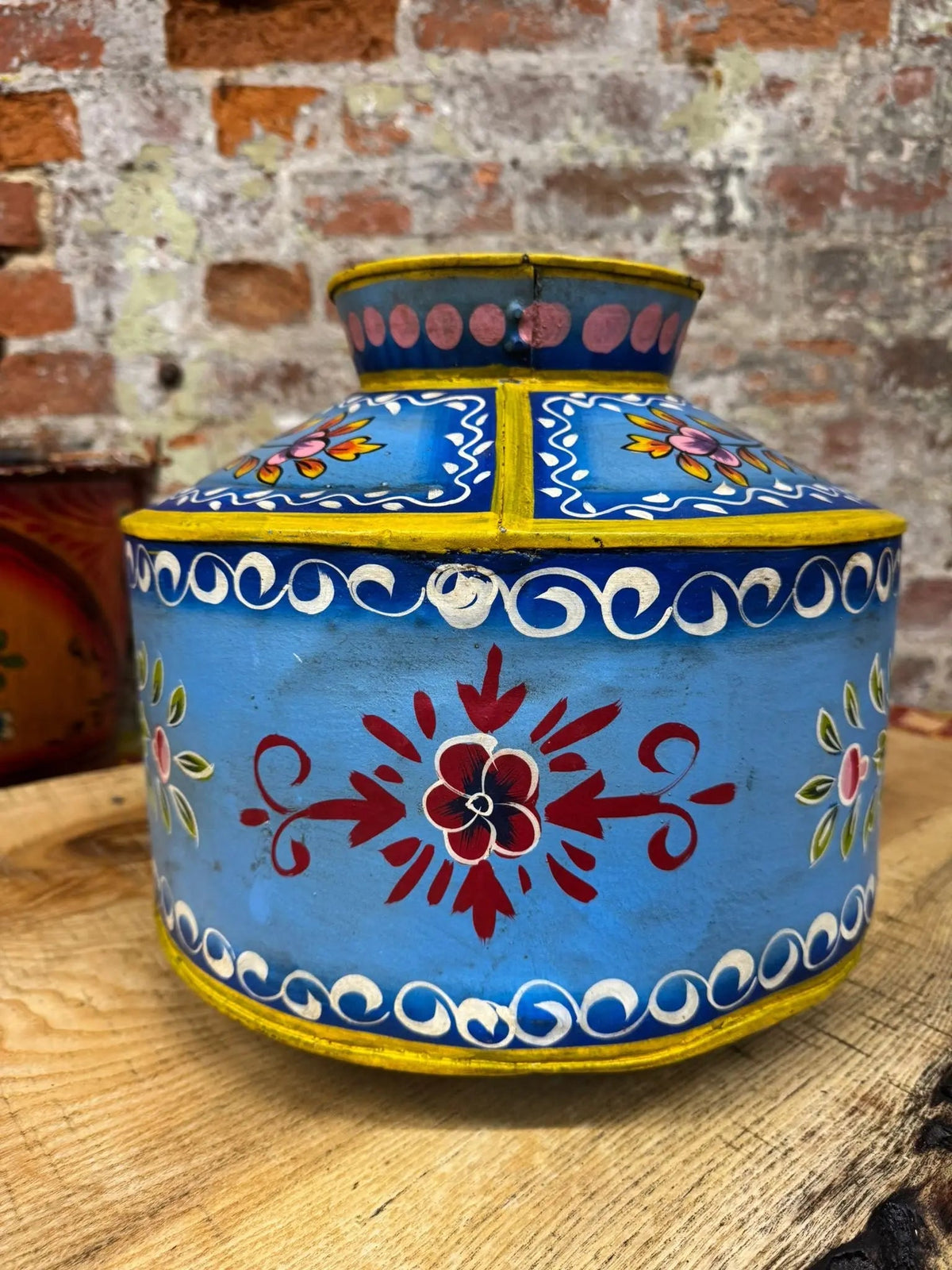 Rustic Warehouse Norfolk Vintage Hand Painted Indian Metal Water Pot