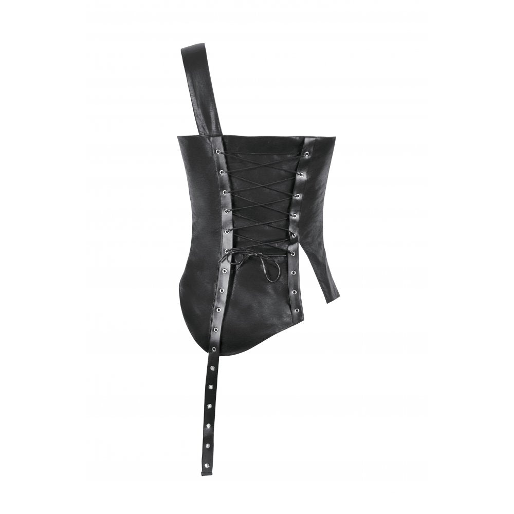 Dark in Love Vespera Spiked Faux Leather One-Shoulder Corset Top