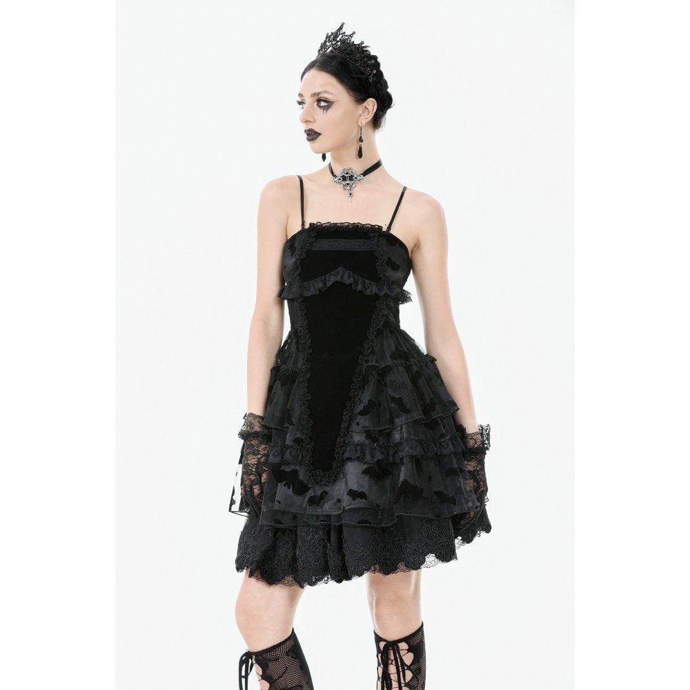 Dark in Love Morwenna Bat Mesh Layered Goth Mini Dress - Black Nylon