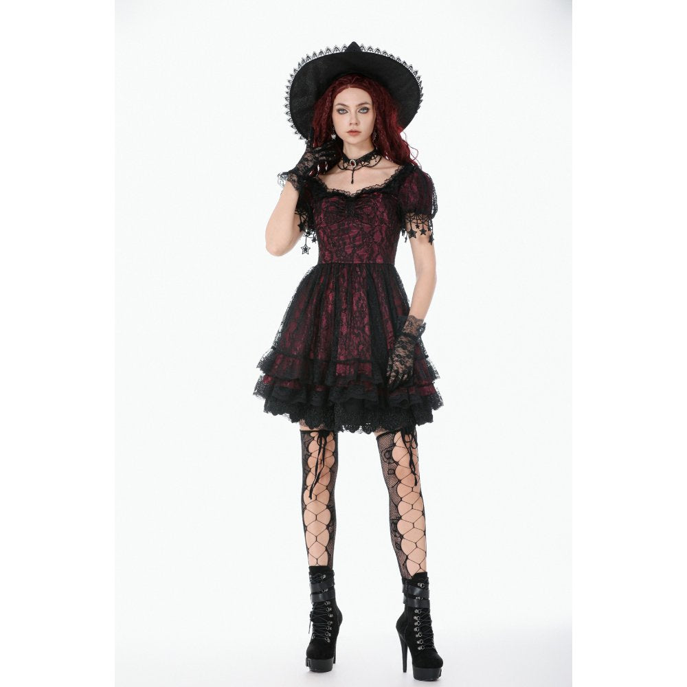 Dark in Love Red Black Lace Princess Dress with Star Charms