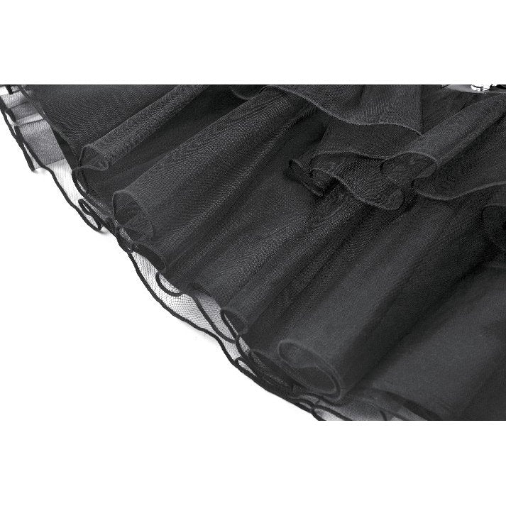 Dark in Love Black Tulle Layered Goth Mini Skirt with Studded Waist
