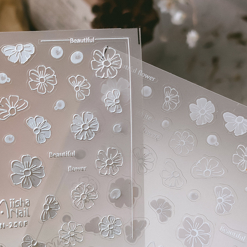 LuLuFun Studio White Flower Nail Art Decals – Floral Manicure Stickers