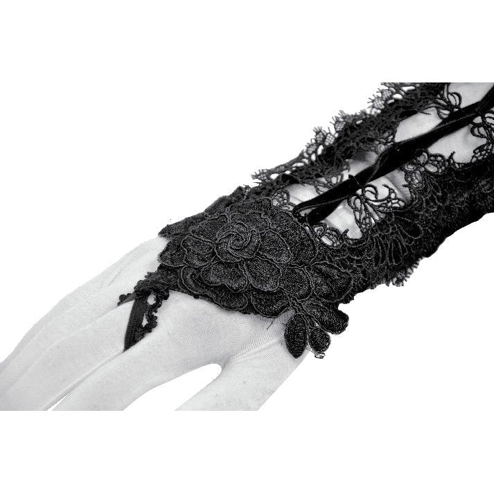 Dark in Love Erzebeth Gothic Arm Warmers – Black Lace-Up Gloves