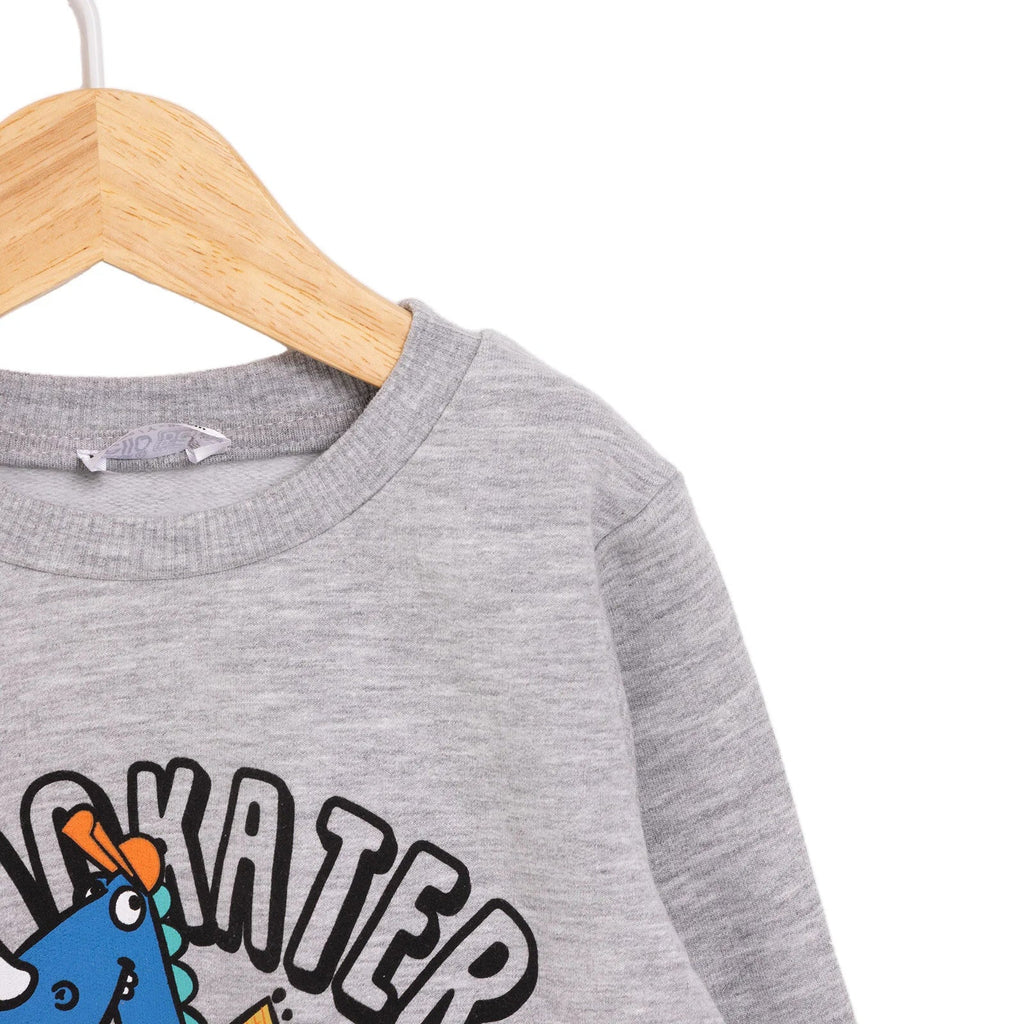 HelloBaby Basic Low Raised Dinokater Printed Sweatshirt - Grey Melange