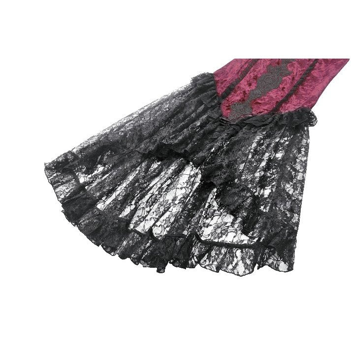 Dark in Love Crimson Queen High-Low Goth Skirt – Burgundy Velvet & Lace