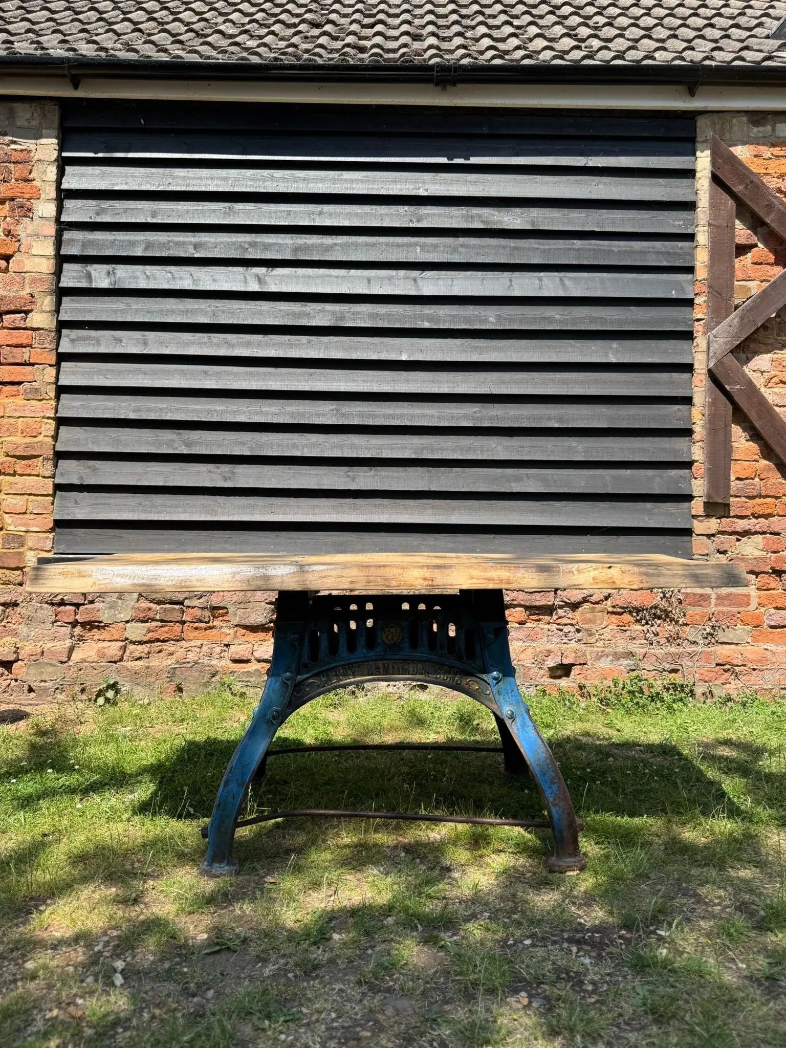 Rustic Industrial Table with Bamford Base & Solid Ash Top – Kitchen Island Desk