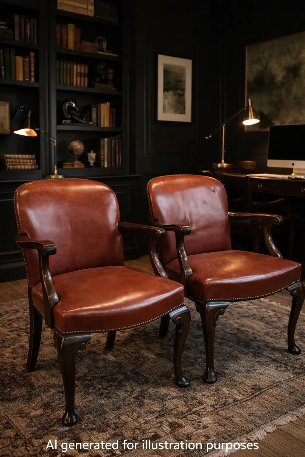Antique Pair Of Gainsborough Style Mahogany Armchairs Desk Study Carver Chairs
