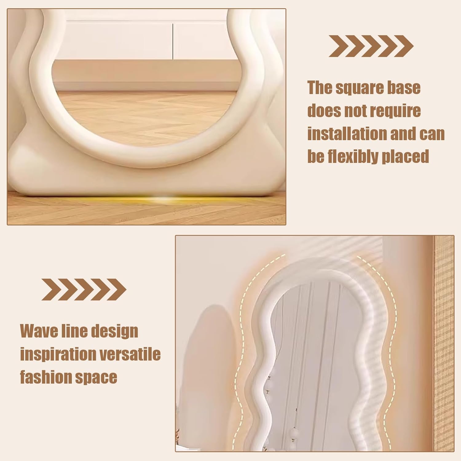 CEIEVER Full Length Wavy Mirror – 160x60cm Flannel Floor Mirror
