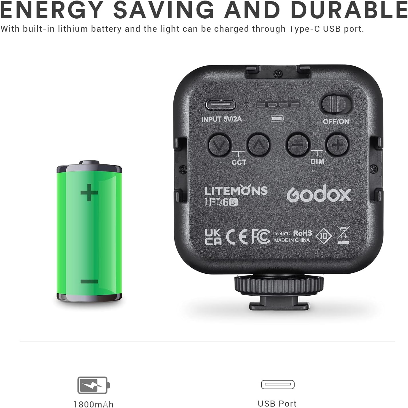 Godox Litemons LED6Bi Mini LED Video Light | Bi-Color 3200K-6500K CRI 95