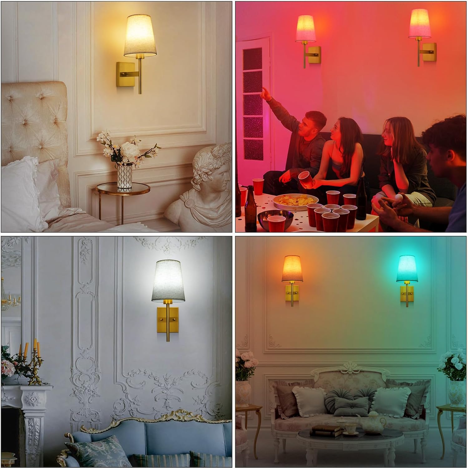 Lightsjoy Rechargeable RGB Wall Sconces – Gold Cordless Lights (Set of 2)
