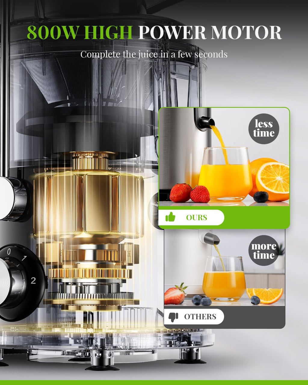 SHARDOR Centrifugal Juicer Machine | 800W 3-Speed Fruit & Vegetable Extractor