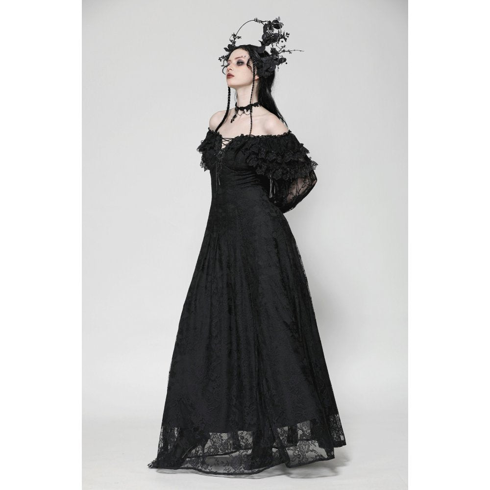 Dark in Love Cosette Gothic Maxi Dress – Lace Ruffle Off-Shoulder
