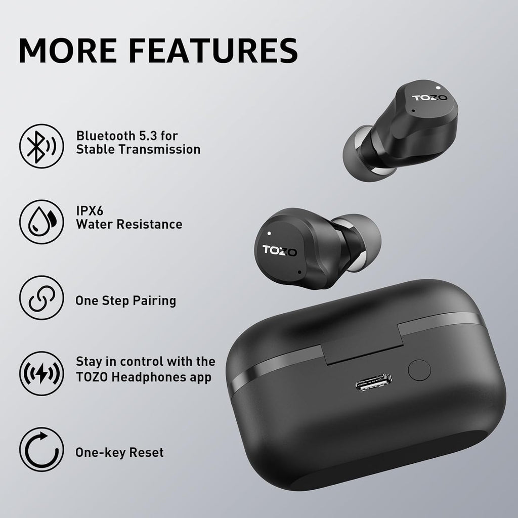 TOZO Hybrid Active Noise Cancelling Wireless Earbuds – 59H Playtime