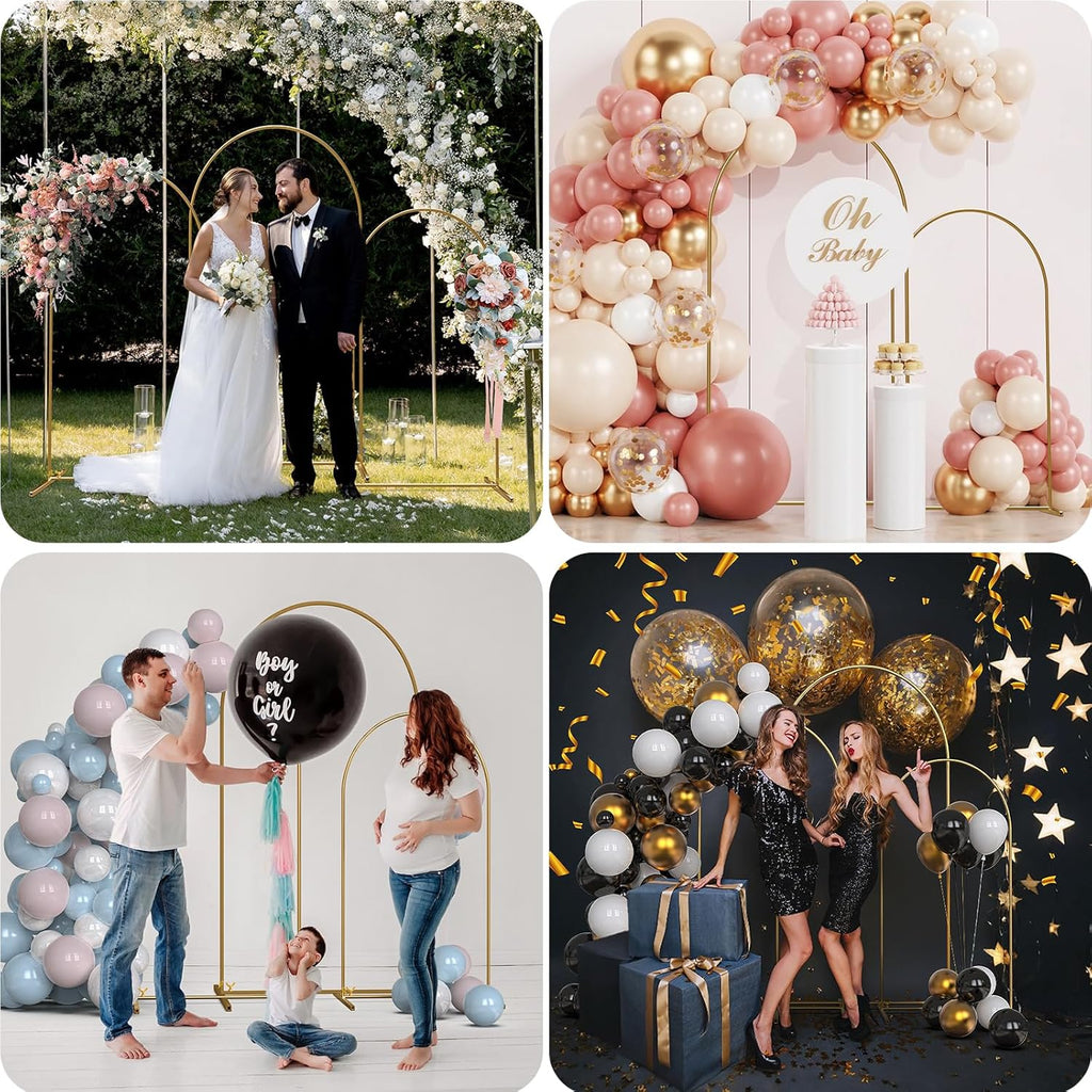 TopDirect Gold Metal Arch Backdrop Stand Set with 3 White Spandex Covers