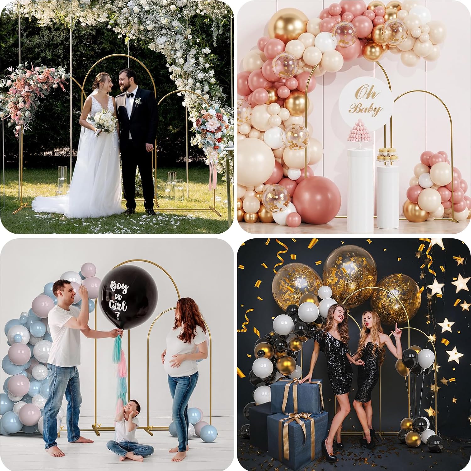 TopDirect Gold Metal Arch Backdrop Stand Set with 3 White Spandex Covers