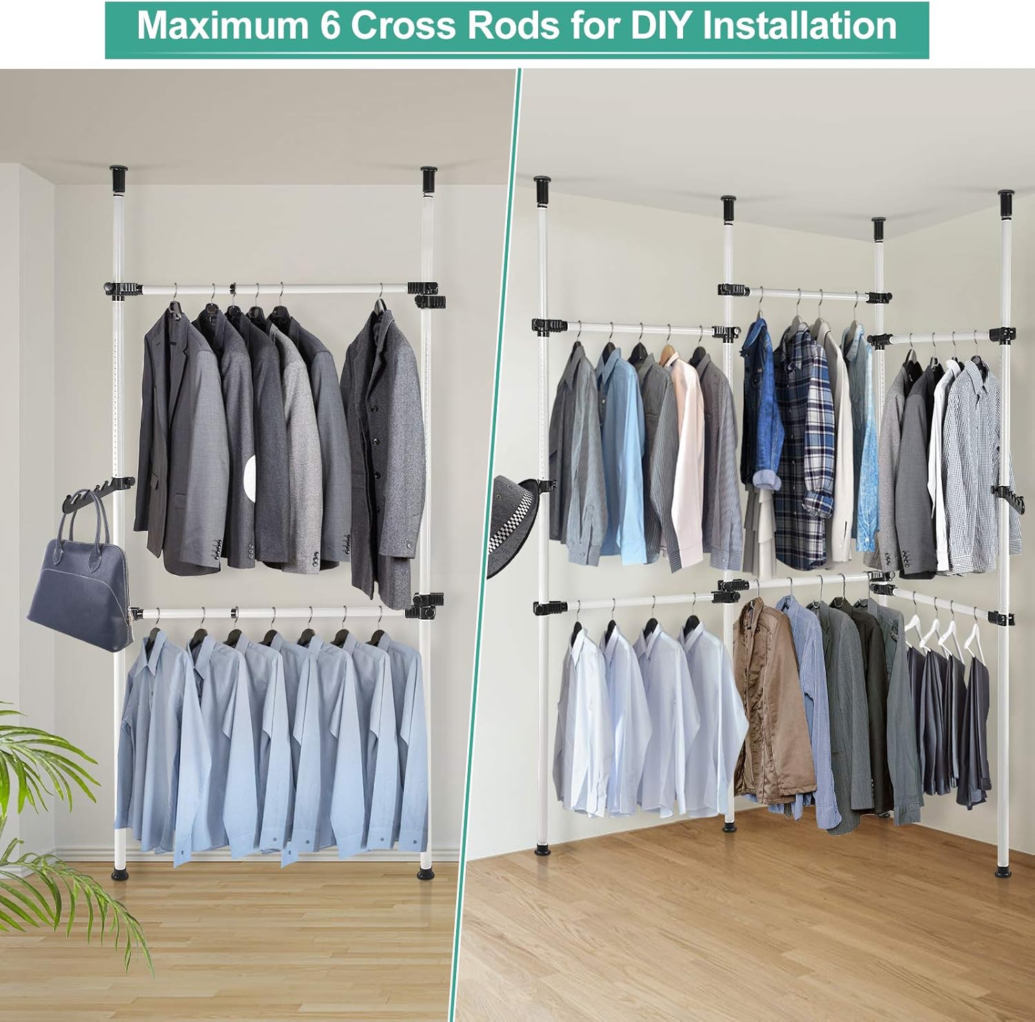 Massive Discounts Heavy Duty Telescopic Garment Rack - 10.8ft Adjustable