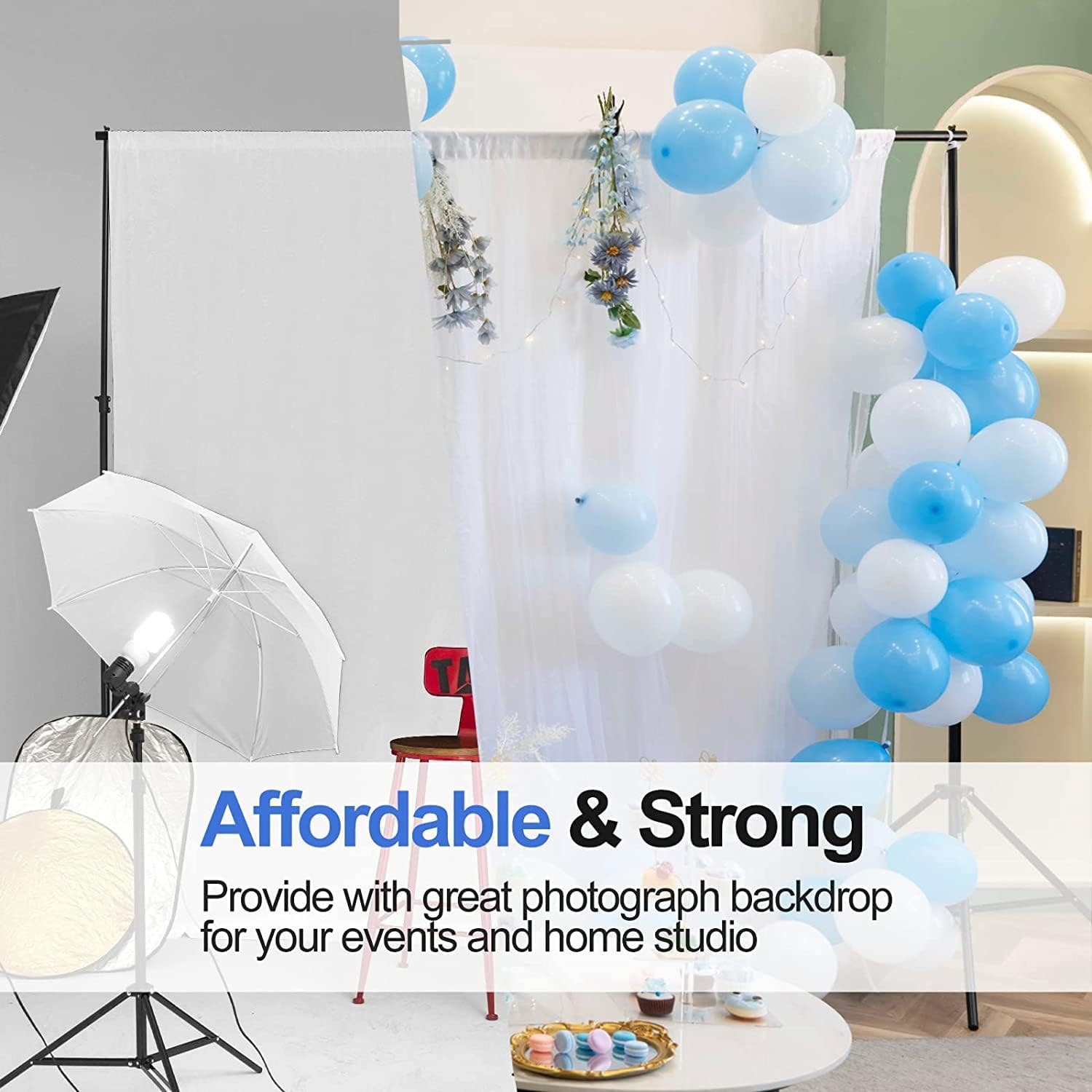 EMART 2x3m Backdrop Stand Kit | Retractable Crossbar & Tripod Stand