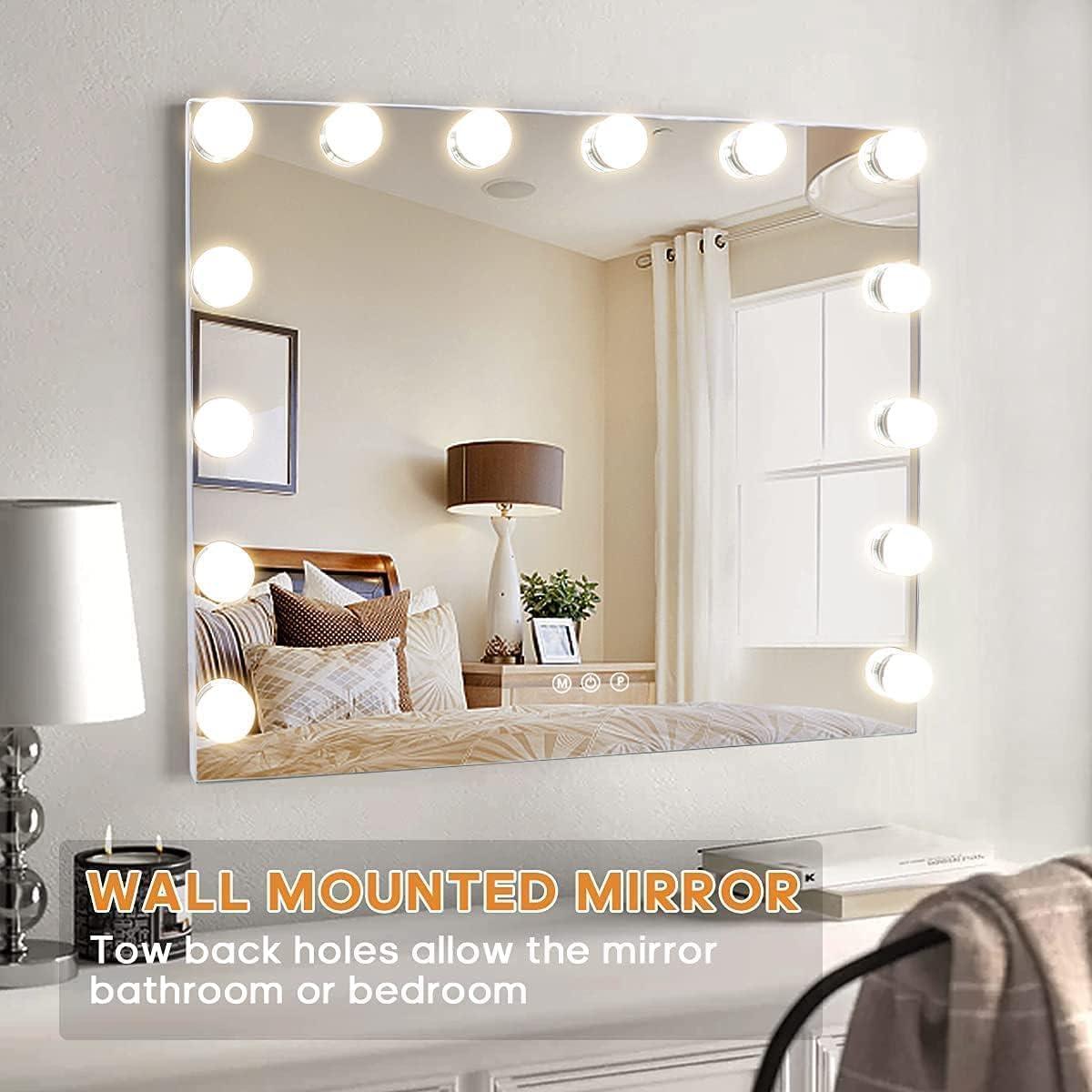 FENCHILIN LED Makeup Mirror | 14 Dimmable Bulbs & USB Port | 58x46cm
