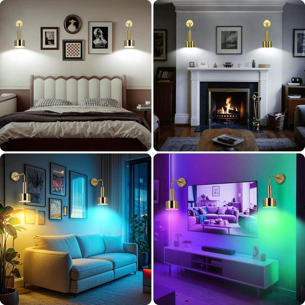 Lightsjoy Rechargeable RGB Wall Sconces – 2-Pack Gold Magnetic Lights