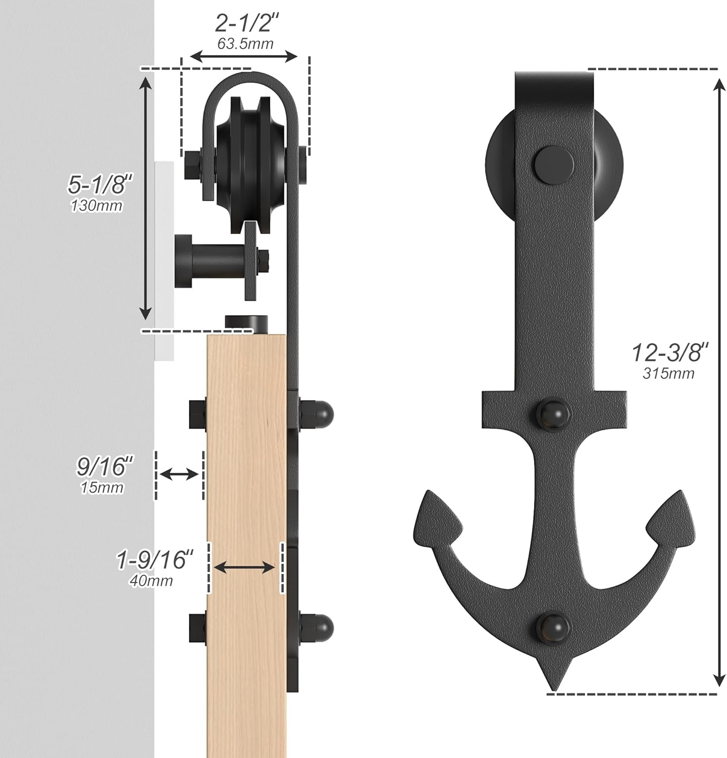 SANKEYTEW 5FT Sliding Barn Door Kit | Heavy Duty Anchor Track Black
