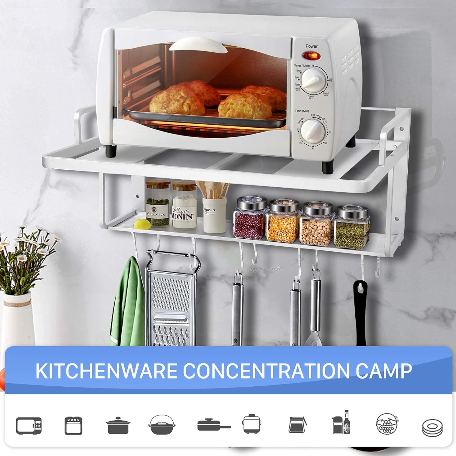 Massive Discounts 2-Tier Aluminum Wall Mounted Microwave Rack, 21.6in