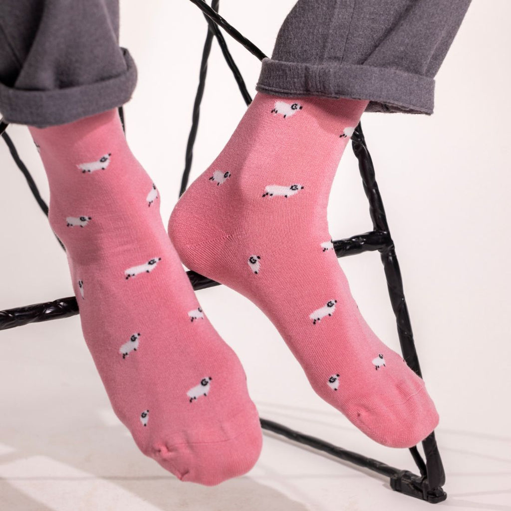 Swole Panda Sheep Bamboo Socks – Soft Pink Sustainable Novelty Socks
