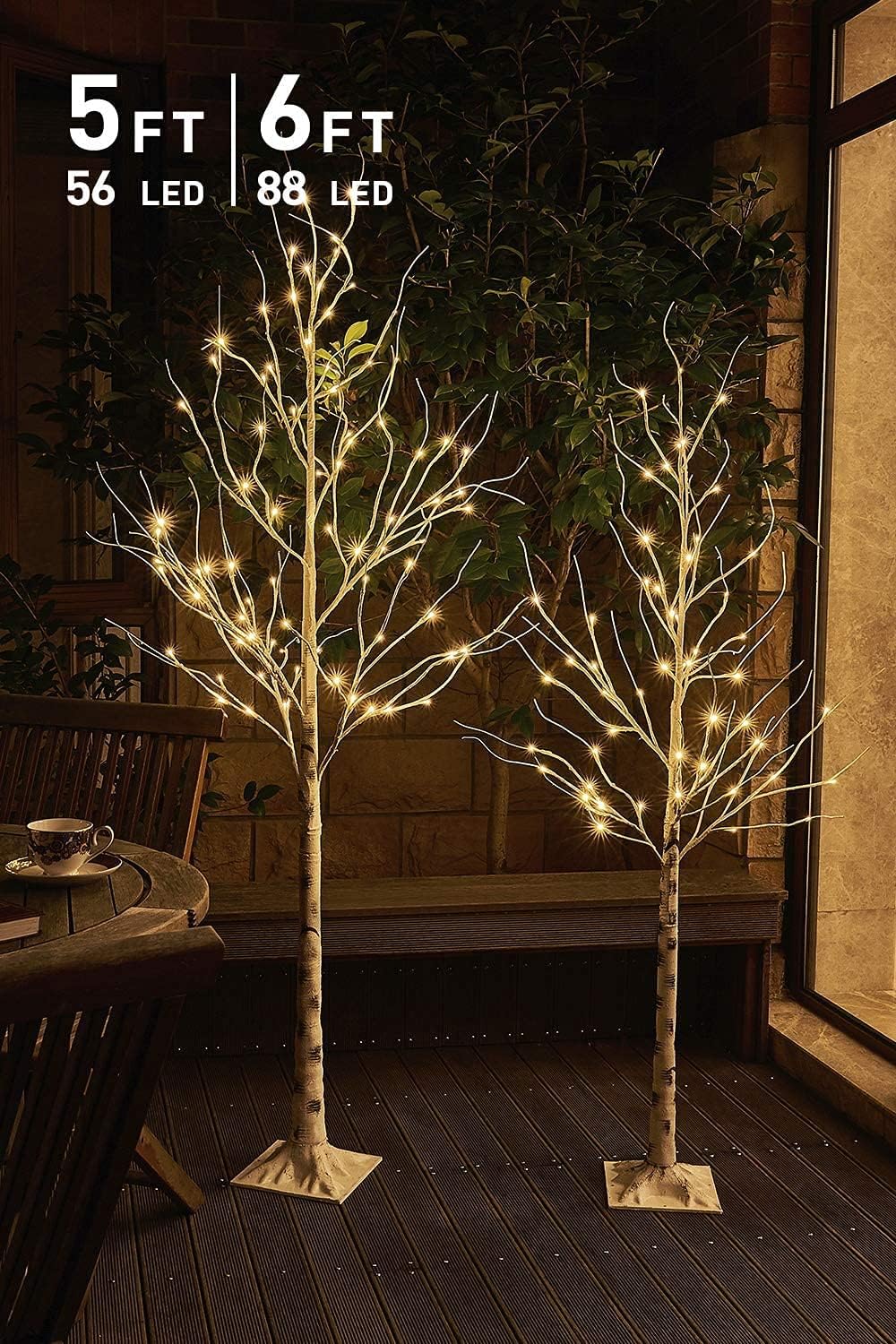 EAMBRITE LED Birch Tree Set | 5FT & 6FT Lighted White Twig Trees - 2PCS