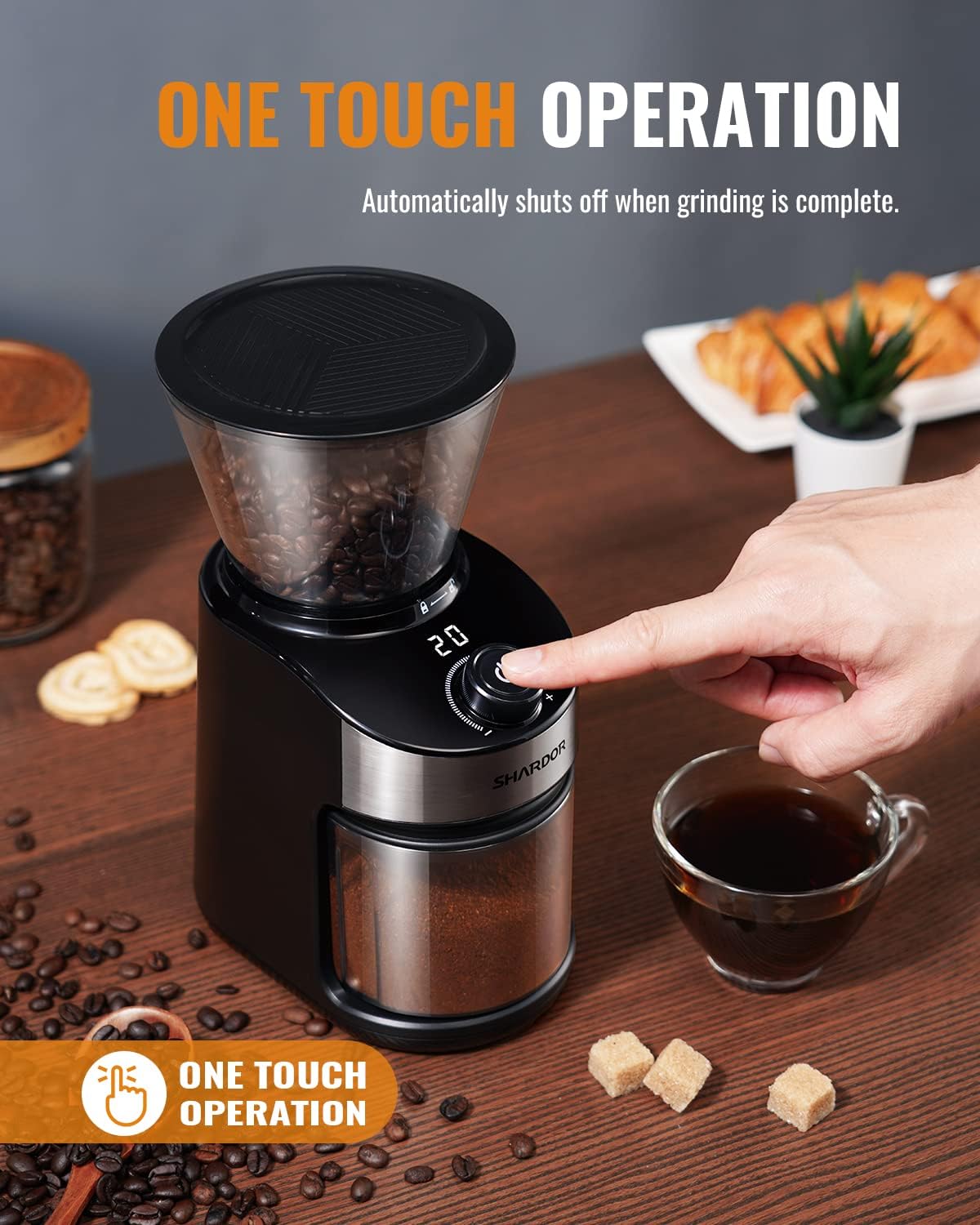 Shardor Electric Burr Coffee Grinder – 25 Grind Settings | Black