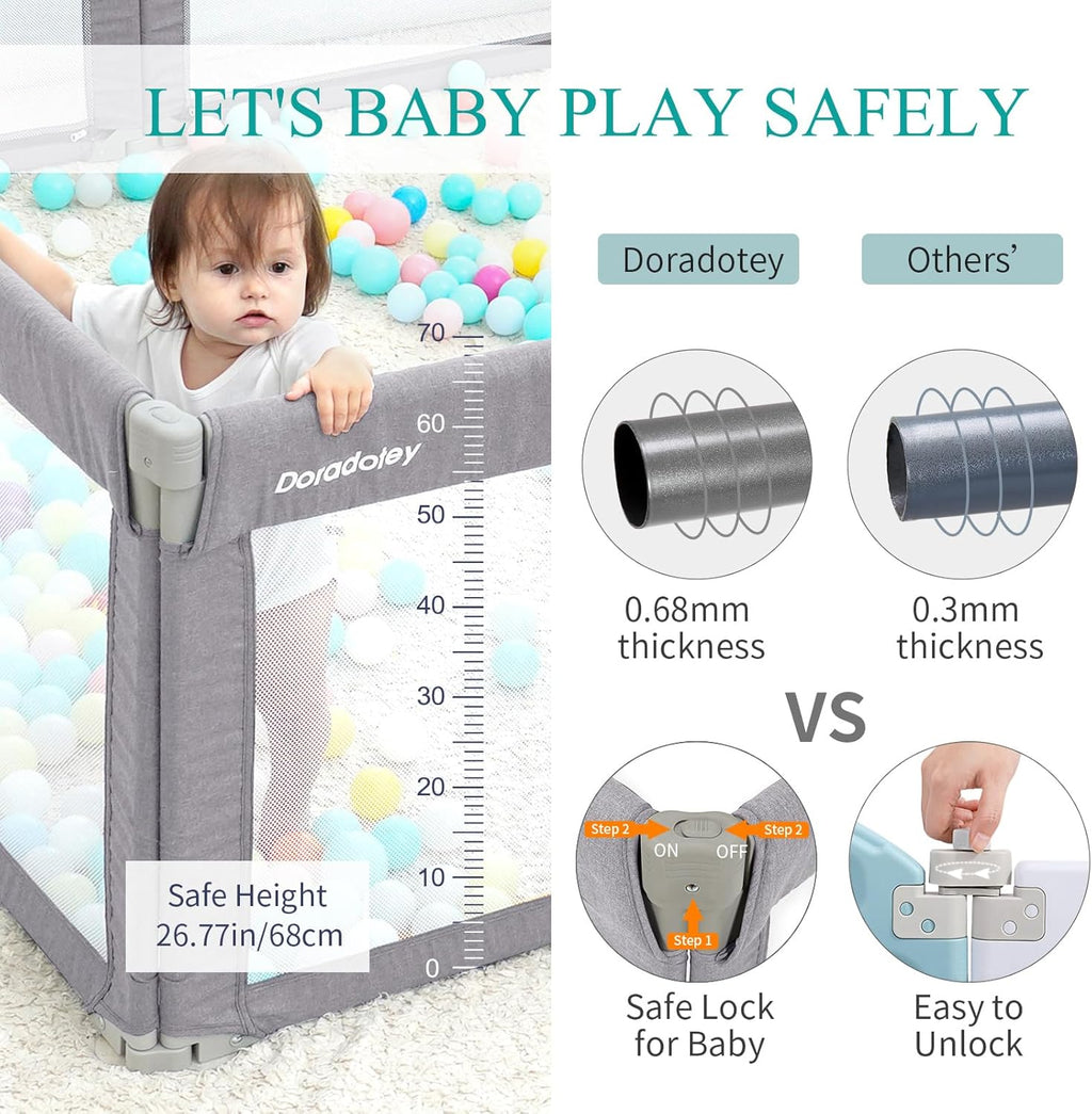 Doradotey Baby Playpen – 180x200cm Foldable 8-Panel Safety Play Yard