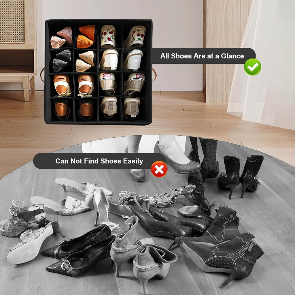 Hiyorsoa 16 Grid Shoe Organizer | Foldable Storage with Clear Dust Cover