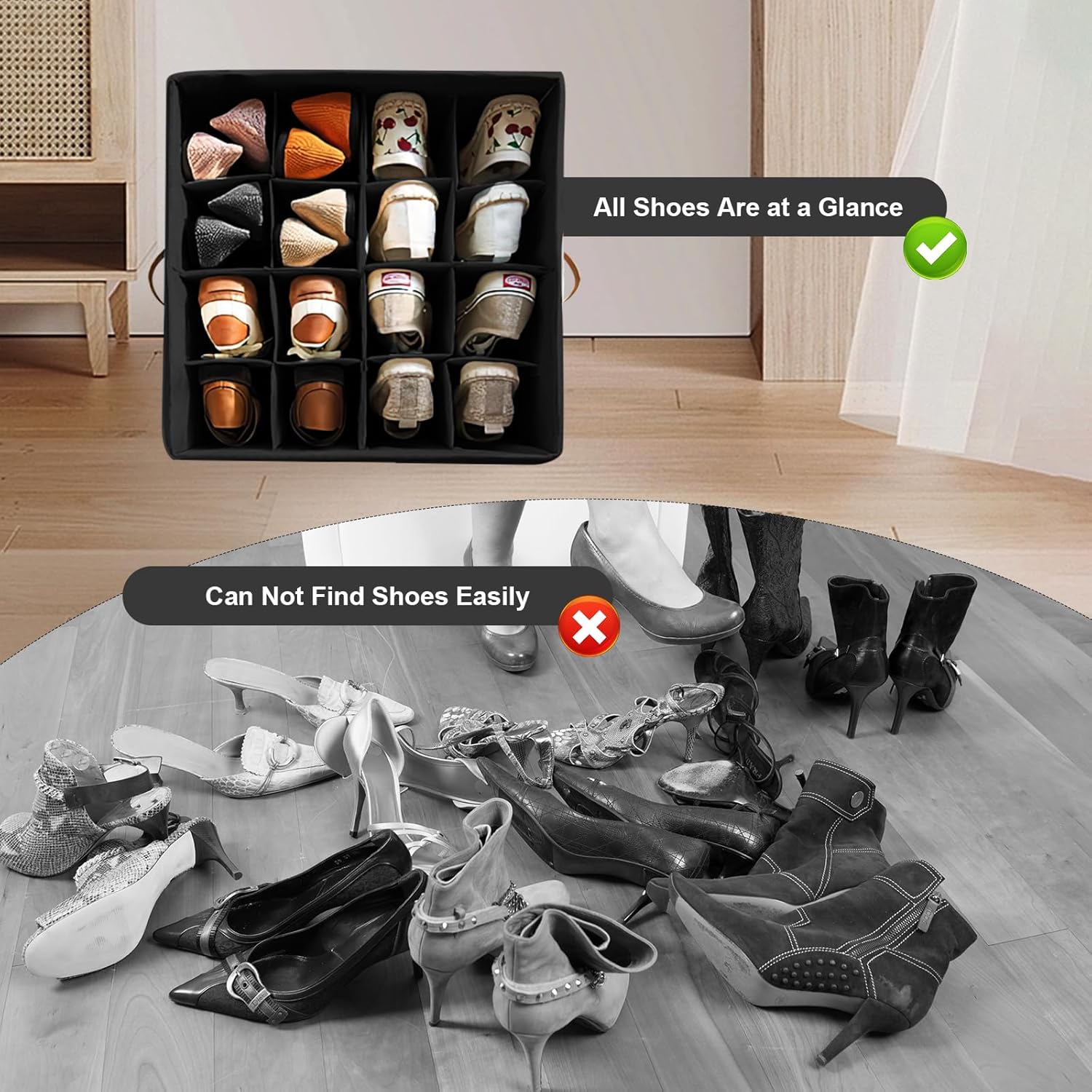 Hiyorsoa 16 Grid Shoe Organizer | Foldable Storage with Clear Dust Cover