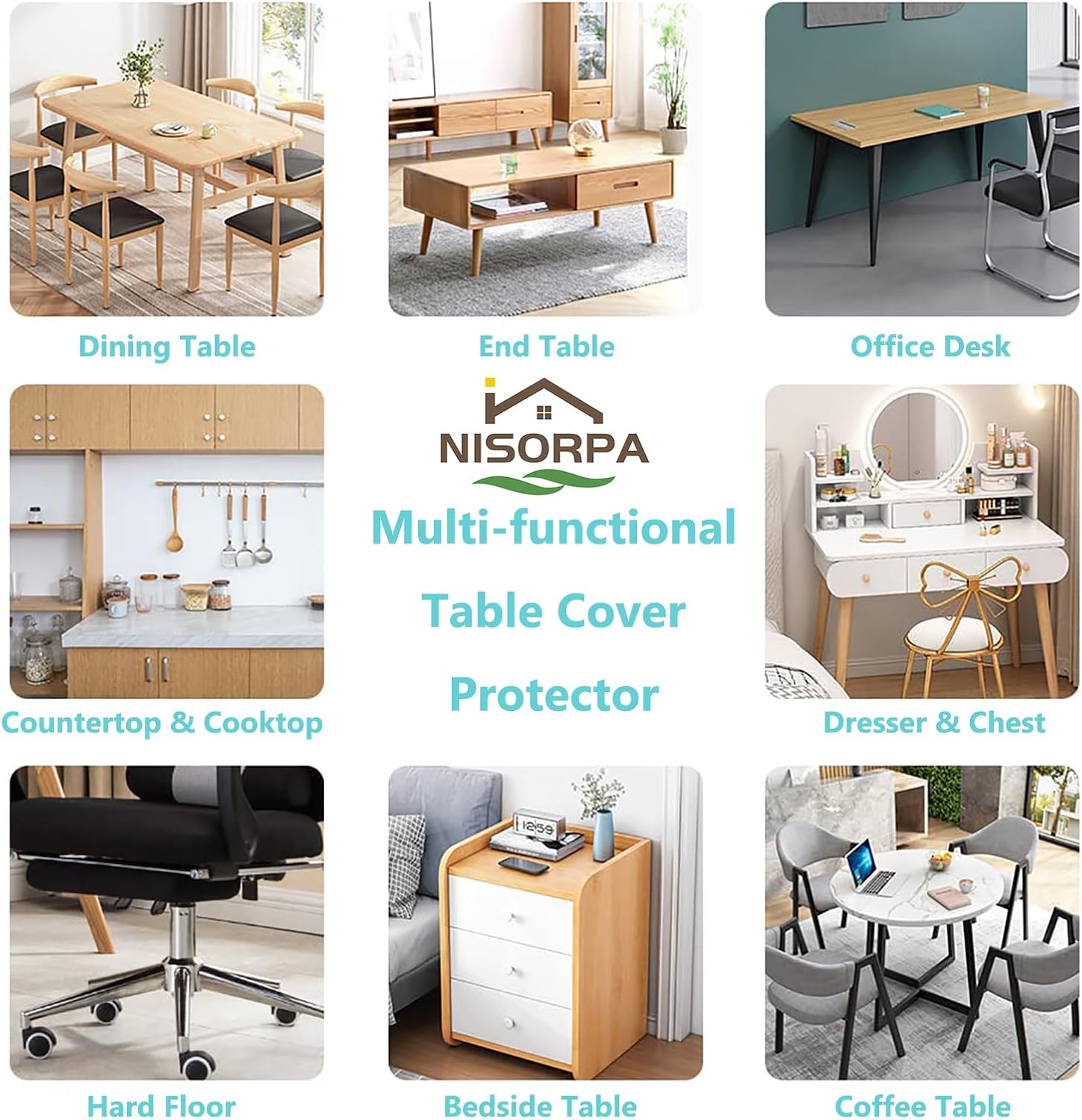 Nisorpa Clear PVC Table Cover Protector | 2mm Thick Waterproof Mat