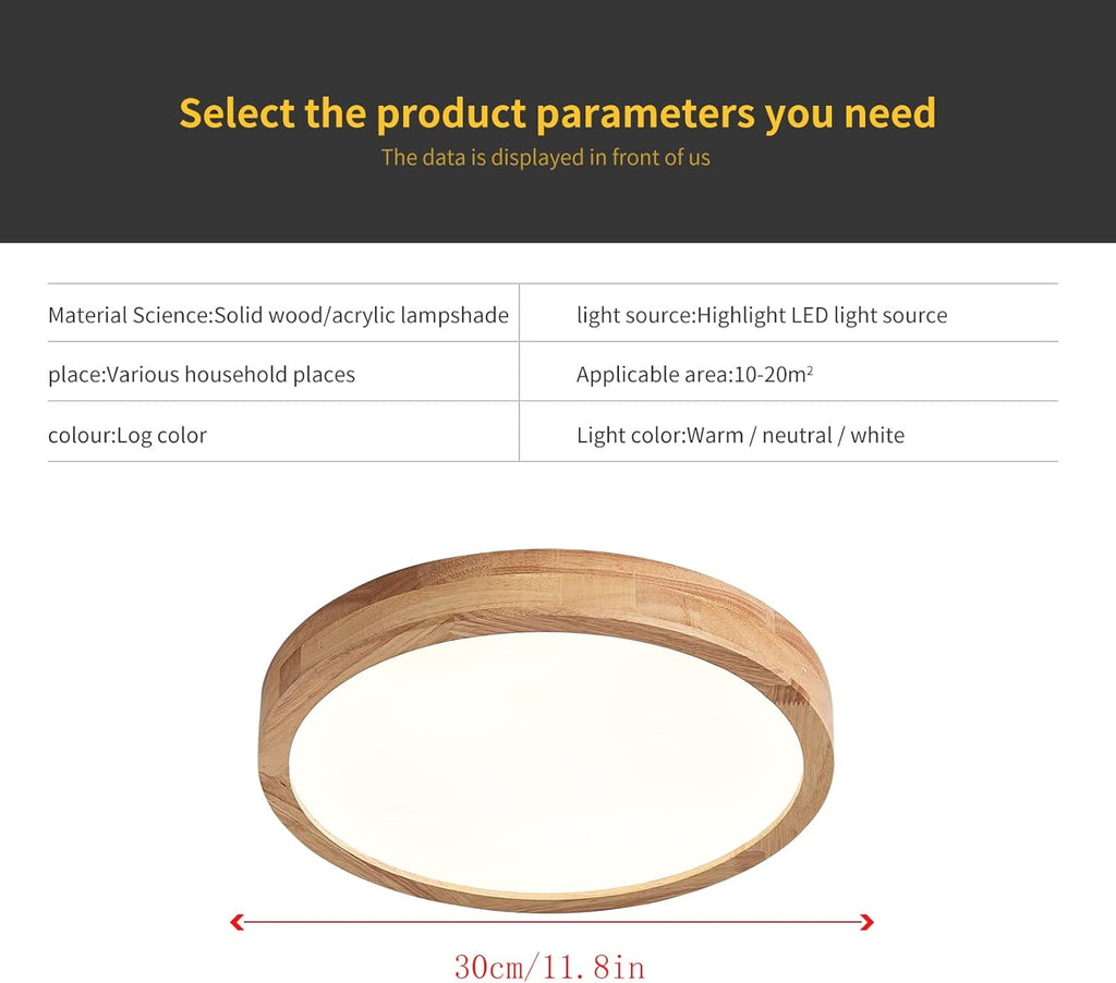Schindora Wooden LED Ceiling Light – 20W Oak Flush Mount 4500K Ø30cm