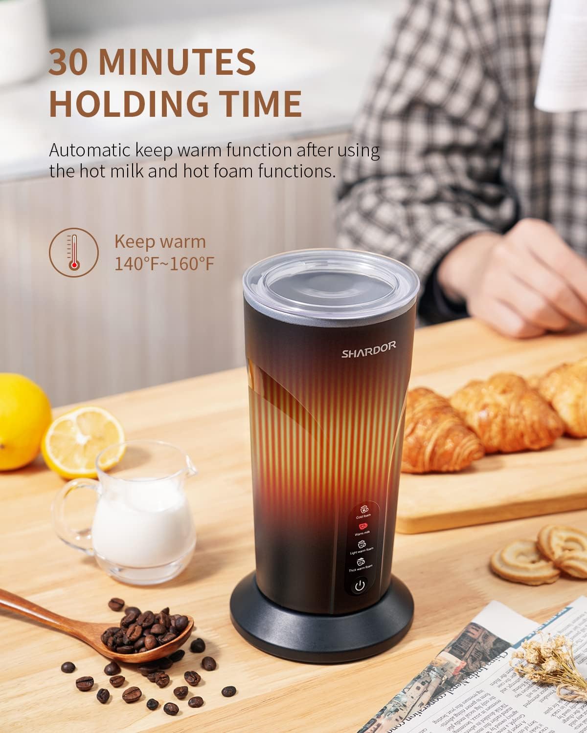 SHARDOR 4-in-1 Electric Milk Frother and Steamer | 300ml Cold Foam Maker