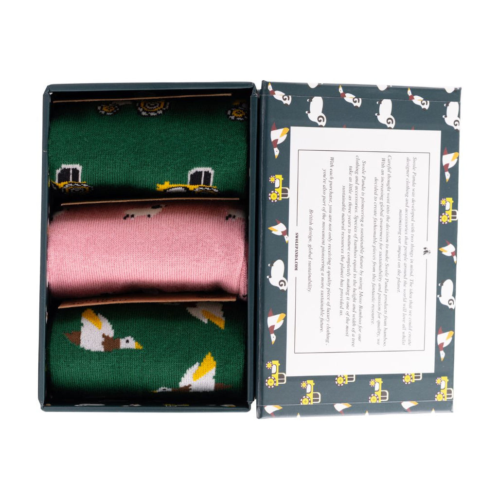 Swole Panda Men's Bamboo Socks Gift Box – 3 Pair Farm Theme Set
