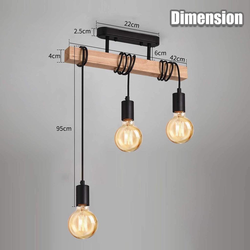 Lightess 3-Head Wood Pendant Light – Vintage Industrial Ceiling Fixture