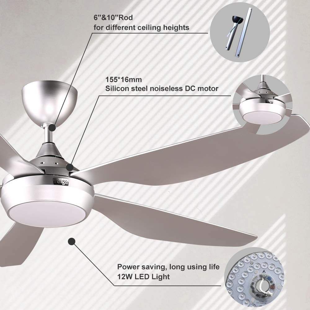 Reiga 137cm Smart Ceiling Fan | Dimmable LED & Remote Control Silver
