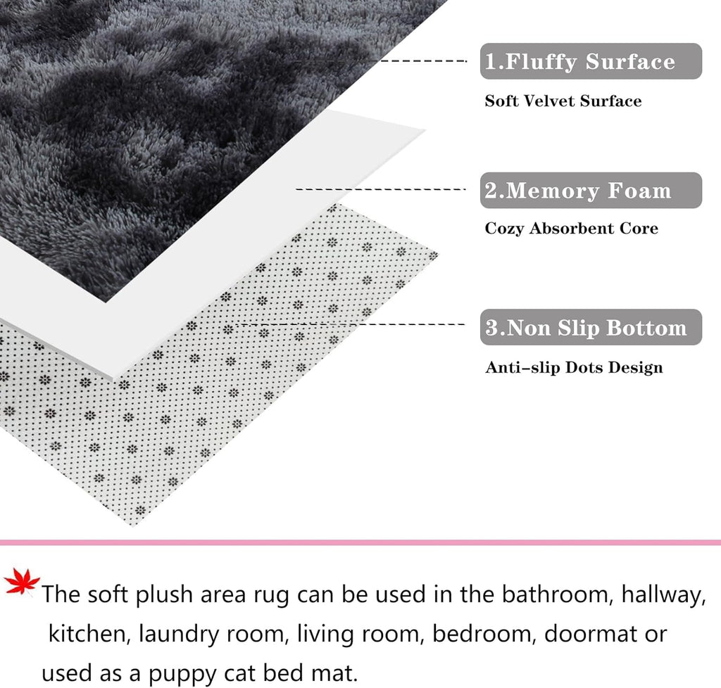 ConCusT Dark Grey Round Shag Rug | 120cm Fluffy Faux Fur Soft Carpet