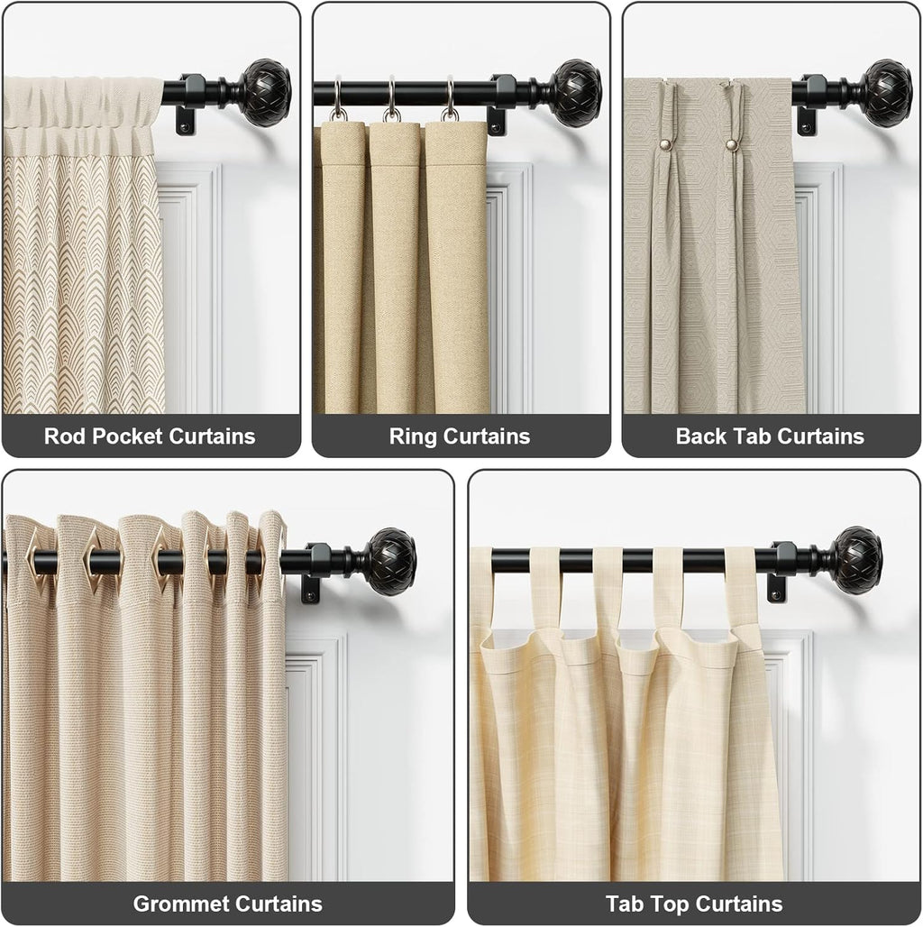SZXIMU Curtain Pole – 182-365cm Extendable Black Metal Rod, 3pcs