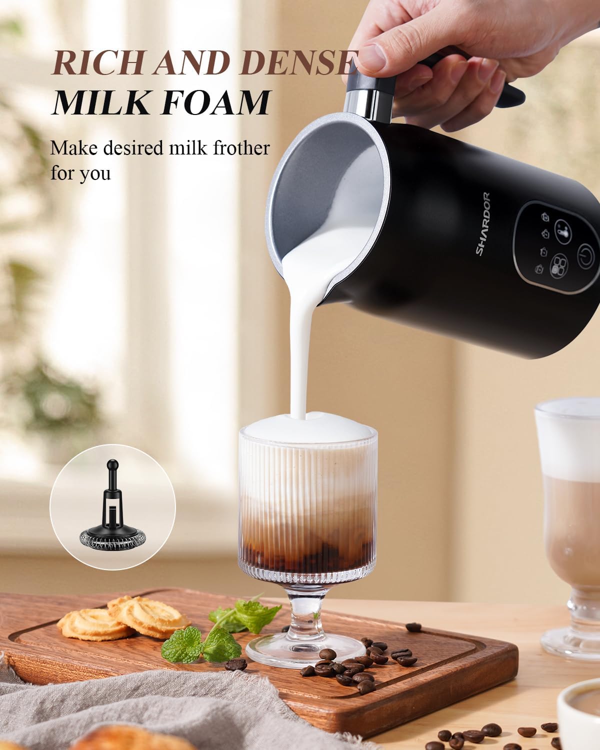 SHARDOR 4-in-1 Electric Milk Frother and Steamer with LED Display