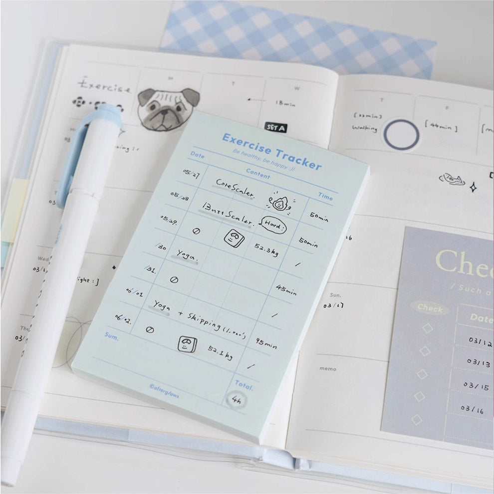 Exercise Tracker Memo Note Pad by LuLuFun Studio - 60 Sheet Workout Log