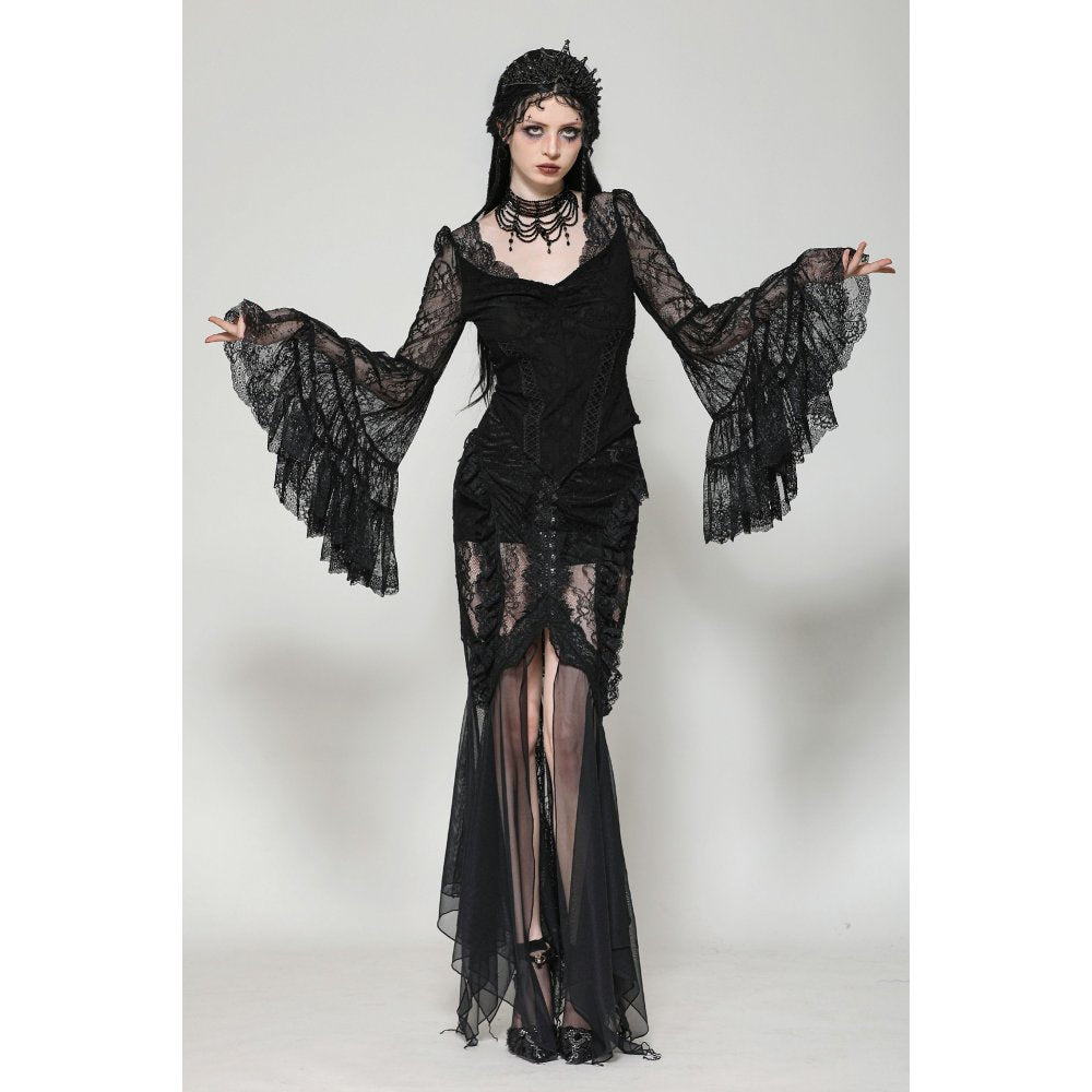 Dark in Love Zuri Gothic Lace Top – Romantic Bell-Sleeve Layered Cuff