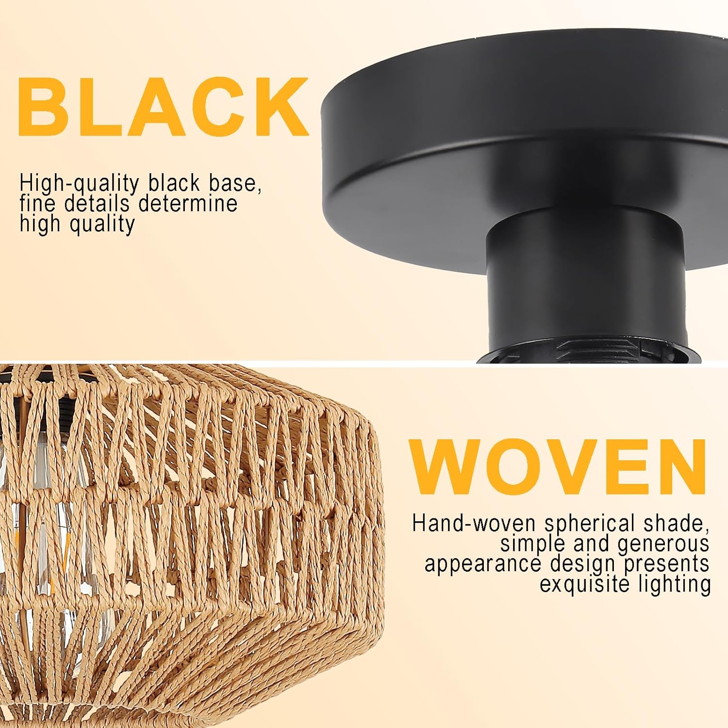 Schindora Boho Rattan Ceiling Light – Rustic Braided Woven Lamp Shade