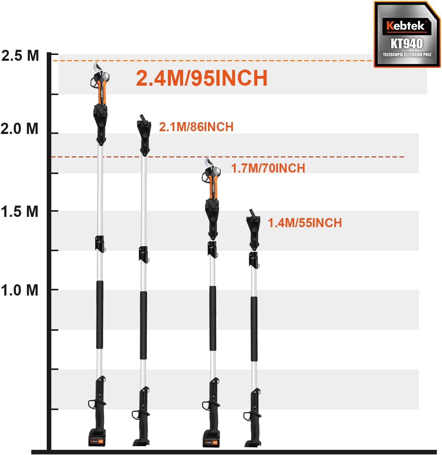 Kebtek Telescopic Extension Pole 1.7–2.4M for KT940 KT933 KTE-35