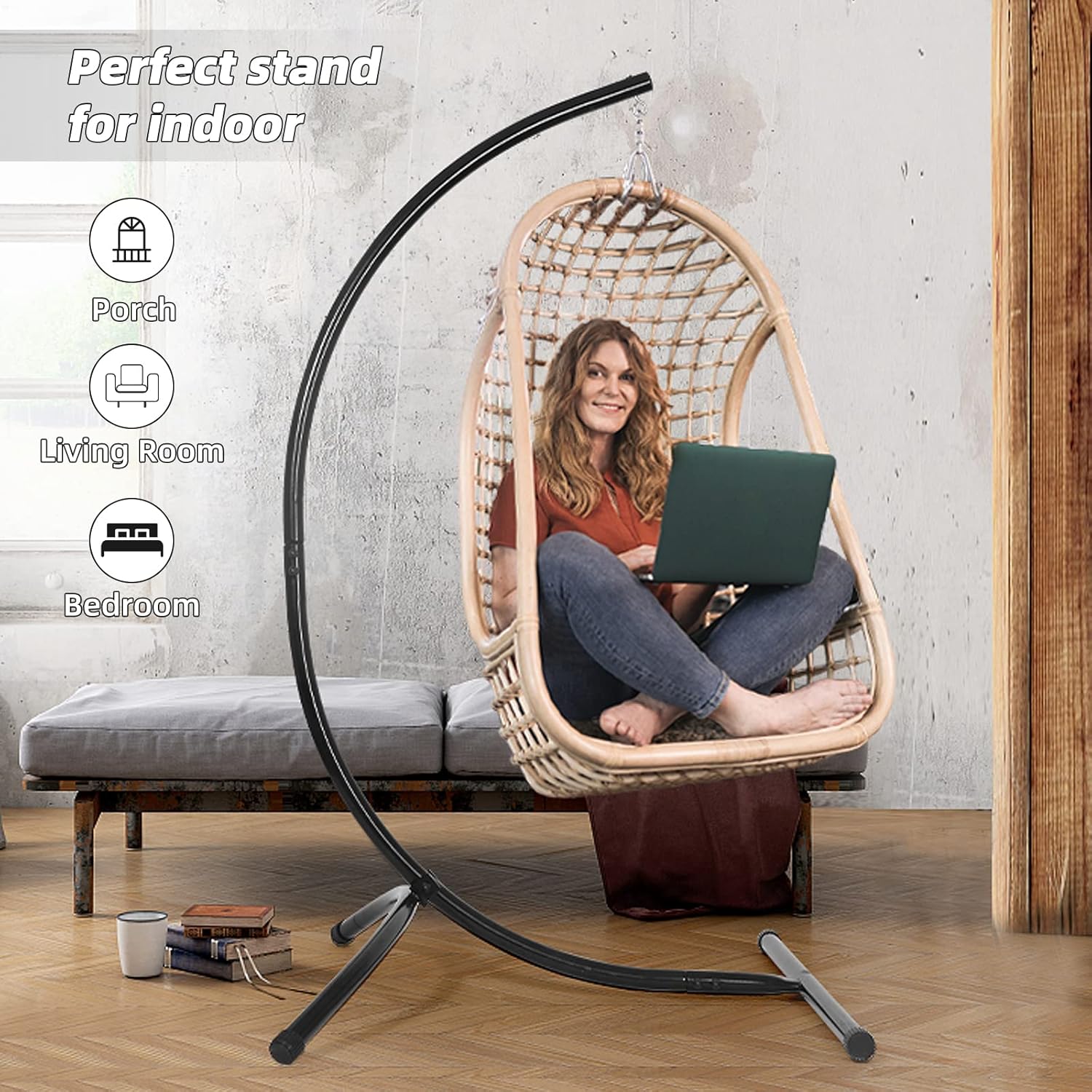 GOUTIME C-Shape Hammock Chair Stand | Heavy Duty Steel Swing Frame