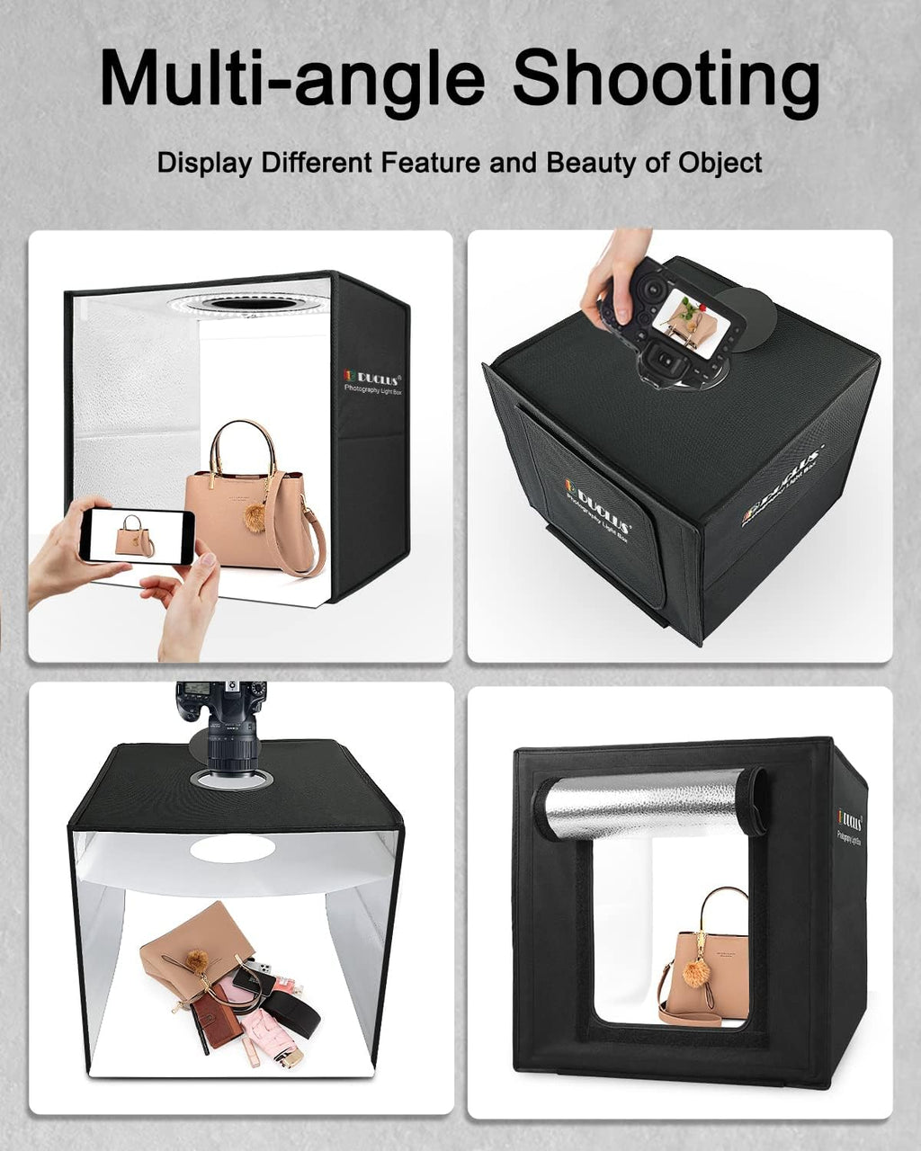 DUCLUS 40x40cm Photo Light Box | 160 LED Studio with 8 Backdrops